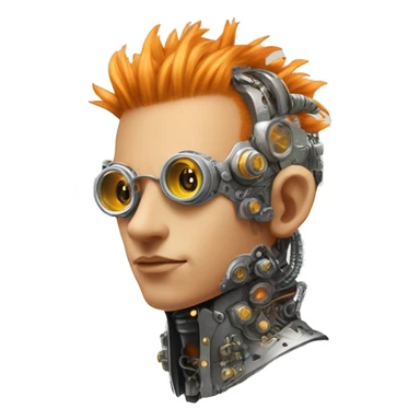 Light orange Mohawk hair male cyborg head with silver steampunk goggles and circuits sticker