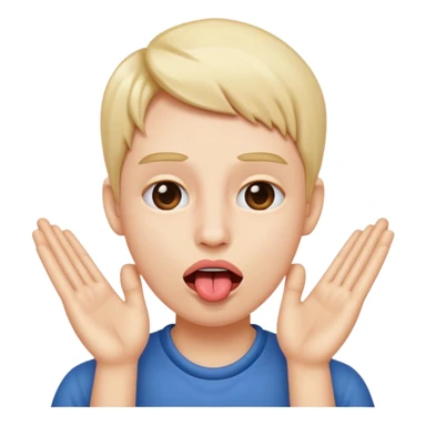 Person with hands each side of face with tongue sticking out sticker