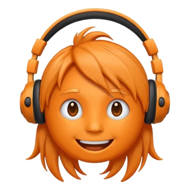 Orange happy face emoji with a couple of hair,headphones,and antennas. sticker