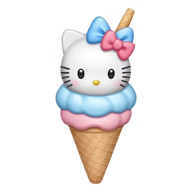 Hello Kitty inspired ice cream cone, blue bow, pastel colors sticker