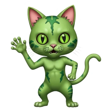green zombie cat full body with action pose sticker