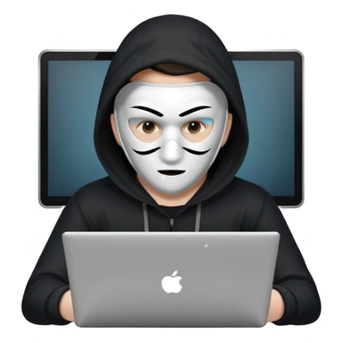 hacker with mask using laptop sticker