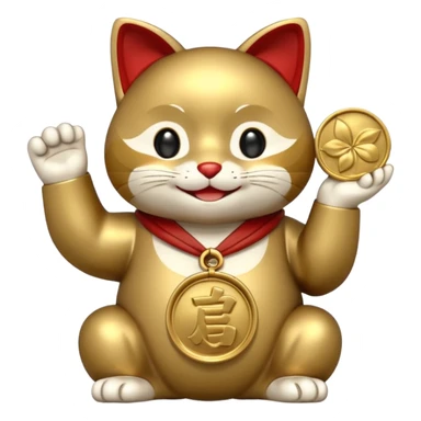 maneki neko, gold color, holding a koban coin sticker