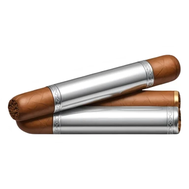 A luxury cigar emoji made of silver chrome, smooth metallic texture, minimal shape, glossy reflections, rich swag aesthetic, iOS emoji style, centered, clean white background sticker