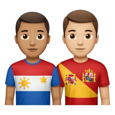 2 male Best buds , one in showing Philipines flag tshirt, one is Spain flag sticker
