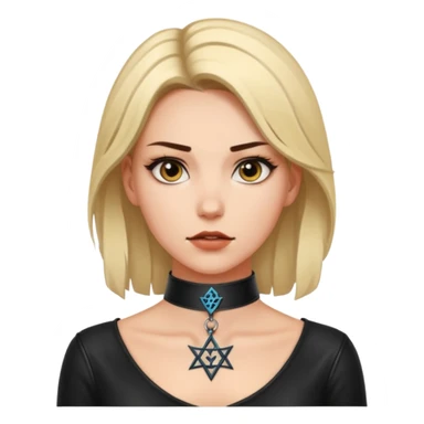 Leather choker with sigil around woman’s neck, pulse visible, dominance tone sticker