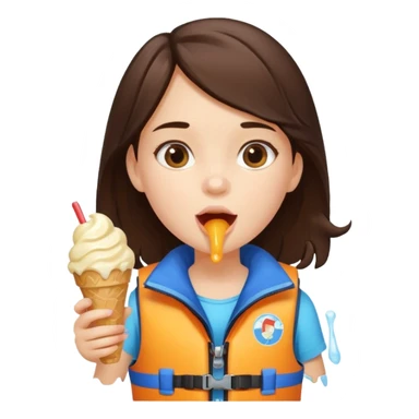 girl brunet kid wearing lifejacket, eating ice cream sticker