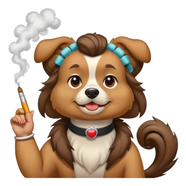 A dog with rollers and smoking a cigarette sticker