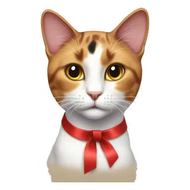 Calico cat wearing a red ribbon around its neck  sticker