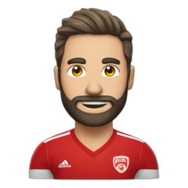 jugador blanco de futbol con barba y camiseta roja chutando a gol sticker