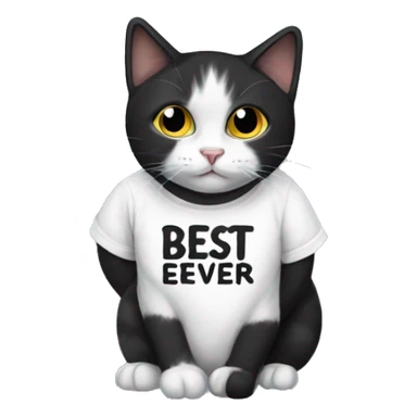 Black and white cat wearing a shirt that says best cat ever sticker