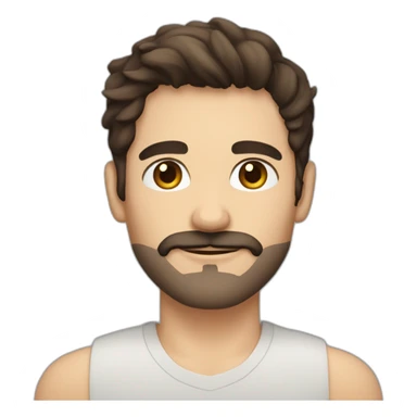 A young Caucasian man with dark brown, almond-shaped eyes, short dark brown hair, and a small dark brown beard with a more prominent mustache. sticker