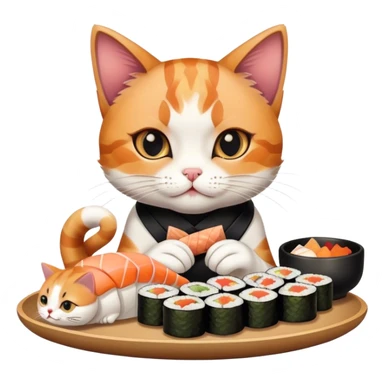cute cat with tattoos eating sushi sticker