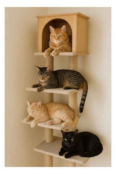 cats relaxing in a vertical playhouse sticker