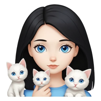 Chica con pelo negro hasta los hombros con gatito blanco con ojos celestes  sticker