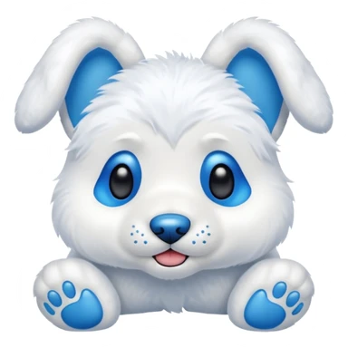A stuffed animal dog with a blue nose white ears with blue inside the ears blue feat sticker