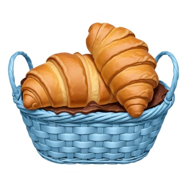 Croissant with poured chocolate in a pale blue wicker basket sticker