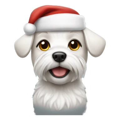 White small dog wearing a Santa hat sticker