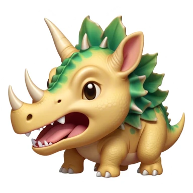 Cinematic Cute Yawning Triceratops Portrait Emoji, Head tilted slightly with a dramatic, wide-open yawn, showcasing a robust, horned body with a frilled head and sleepy, half-closed eyes, Simplified yet irresistibly cute features, highly detailed, glowing with a soft, cozy prehistoric glow, high shine, relaxed yet expressive, stylized with a dash of whimsical ancient charm, soft glowing outline, capturing the essence of a drowsy yet affectionate Triceratops that appears ready to stretch and yawn its way out of the screen! sticker