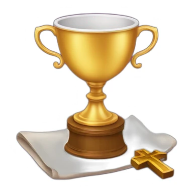 royal empty Christian cup for the winner with a cross on royal background sticker