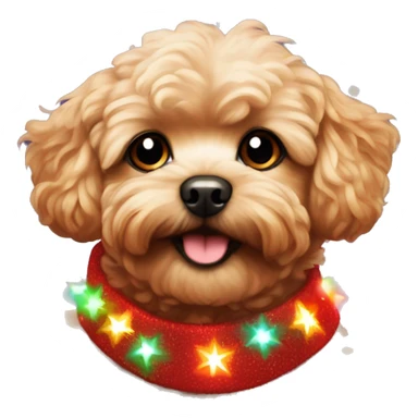 Red maltipoo with Christmas lights decorated around its neck sticker