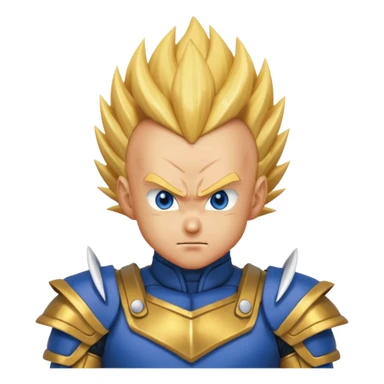 Vegeta in Super Saiyan form, golden spiky hair, intense expression, blue and white armor sticker