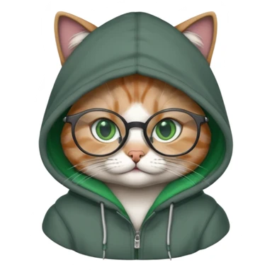 A cat wearing glasses and a hoodie sticker