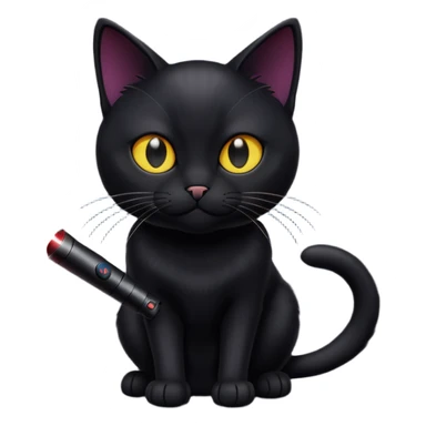 Black cat playing with a laser sticker