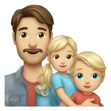 Brunette mum, dad and 2 years boy with blue eyes and 1 month blond baby sticker