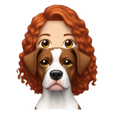 Long Red haired woman with septum piercing holding black and white English Staffordshire dog sticker