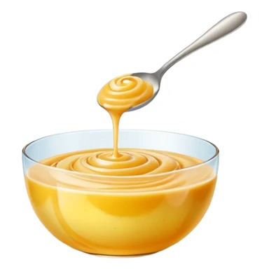 small glossy swirl or spoonful of golden fruit purée with smooth thick texture, slightly translucent surface, subtle ripple suggesting softness and freshness, color ranges from light yellow to soft peach, no bowl or garnish, apple emoji style, soft lighting, subtle shadows, emoji scale sticker