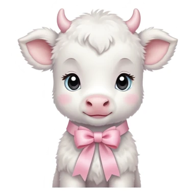 White baby calf with pastel pink ribbon around neck sticker