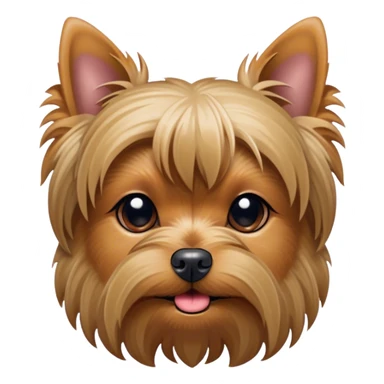Cinematic Cute Yawning Yorkshire Terrier Portrait Emoji, Head tilted with a playful, drowsy expression and droopy, adorable eyes, featuring a soft, well-groomed fur in rich hues, simplified yet irresistibly endearing, highly detailed, glowing with a warm, cozy radiance, high shine, exuding a relaxed yet spunky charm, styled with a gentle, soft glowing outline, capturing the essence of a Yorkshire Terrier mid-yawn that seems as if it could cuddle right off the screen! sticker