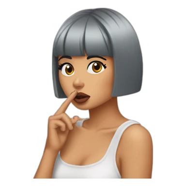 Kylie Jenner wondering and holding her finger on her lips sticker