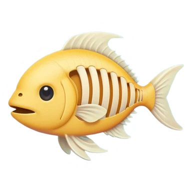 A simple emoji-style fishbone — cartoon look, clean outline, pastel colors, with a rounded fish head, hollow eye, and clear rib bones leading to a tail. Minimal, cute, and high contrast without any cat shown sticker