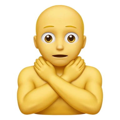 Yellow face emoji strangling itself with 2 arms crossed and hands saround neck and eyes looking up  sticker