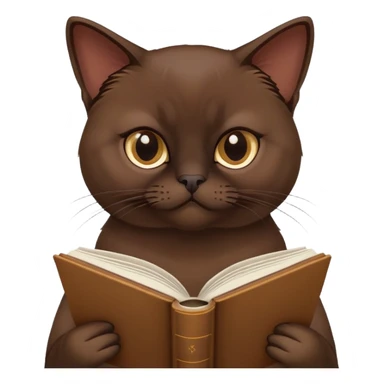 Dark brown Burmese cat reading book  sticker
