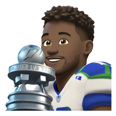 josh allen wearing a number 17 jersey, standing in front of a trophy  sticker