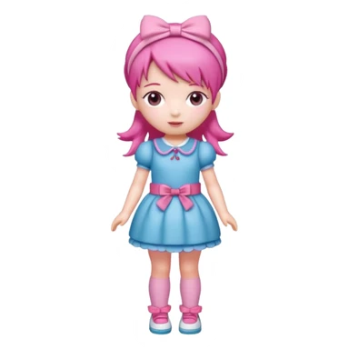 Isolated detaile illustration modern raspberry torte doll figurine full body with pink hair and a pink hairband standing sticker
