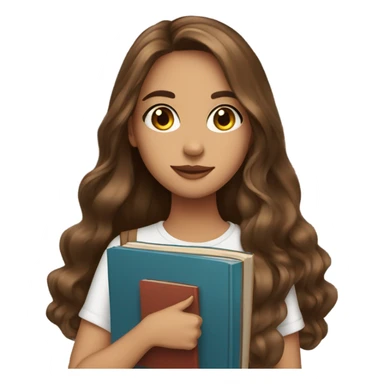 Pretty girl brown long hair makeup with books in hand  sticker