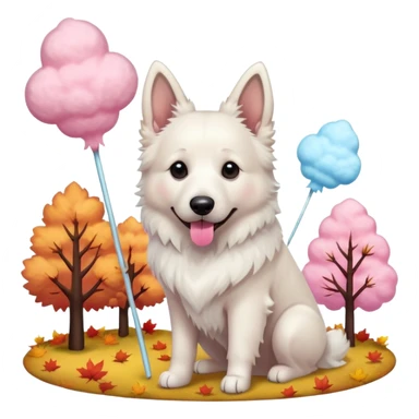 White belgian Shepard In the middle of autumn with Cotton candy  
 sticker