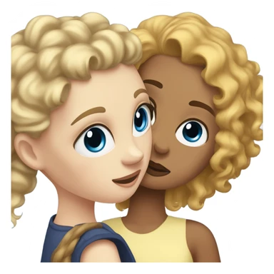White girl with wavy blonde hair and blue eye hugging a mixed girl with a curly ponytail and hazel eyes sticker