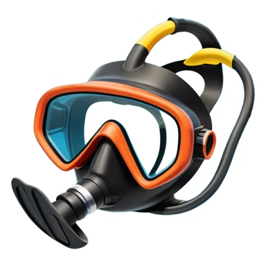 An icon featuring a close-up of a diving mask, snorkel, and fins floating on the surface of vibrant blue water. In the background, coral reefs and tropical fish create a lively underwater scene. Transparent background highlights the beauty and adventure of the diving experience. sticker