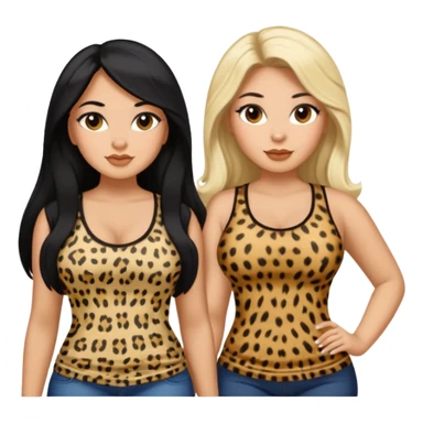 Tan Latina woman with long black hair chubby and black woman with long blonde hair slim thick in cheetah top sexy sticker