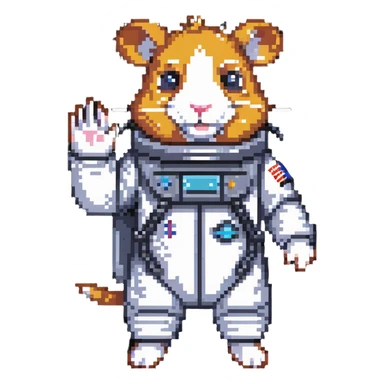 space hamster in a spacesuit waving his hand sticker