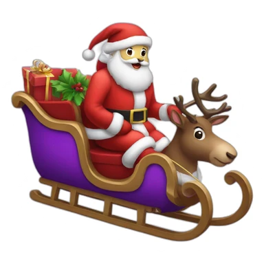 Santa Claus dressed in purple with a sleigh with reindeer sticker