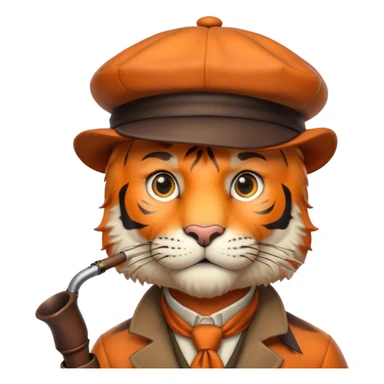 Tiger Sherlock Holmes with pipe and deerstalker hat sticker