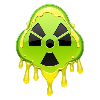 radioactive hazard symbol stylized to look like it is melting. The symbol is bright neon green and toxic yellow, with smooth dripping edges like liquid. sticker