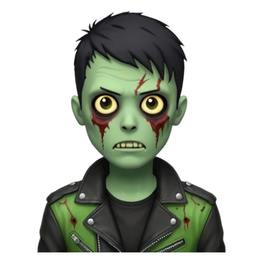 Hombre zombie de piel verde con chaqueta de cuero punk, pelo corto negro sticker