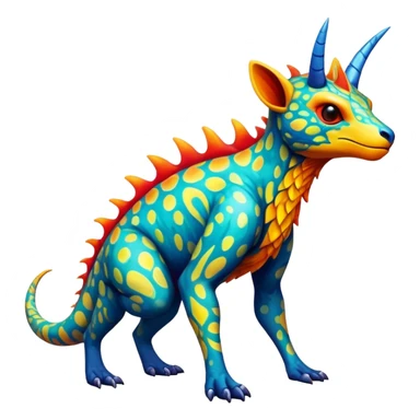 a vibrant colorful edgy vernid-fionbri-creature with splash patterns full body sticker